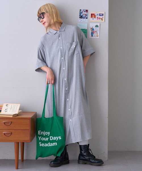 GEVACO(ゲバコ)の「【GEVACO】綿麻半袖シャツワンピース(ワンピース・レディース・ブラック/ブルー・ONE SIZE)」の18枚目の写真