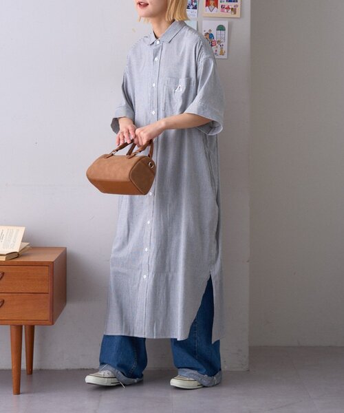 GEVACO(ゲバコ)の「【GEVACO】綿麻半袖シャツワンピース(ワンピース・レディース・ブラック/ブルー・ONE SIZE)」の19枚目の写真