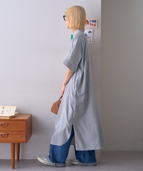GEVACO(ゲバコ)の「【GEVACO】綿麻半袖シャツワンピース(ワンピース・レディース・ブラック/ブルー・ONE SIZE)」の20枚目の写真