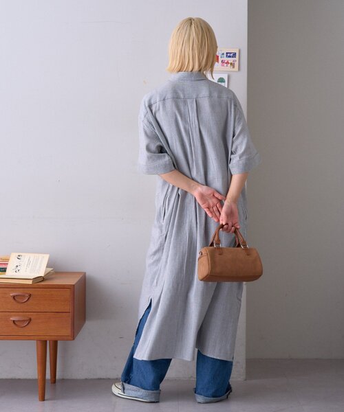 GEVACO(ゲバコ)の「【GEVACO】綿麻半袖シャツワンピース(ワンピース・レディース・ブラック/ブルー・ONE SIZE)」の21枚目の写真
