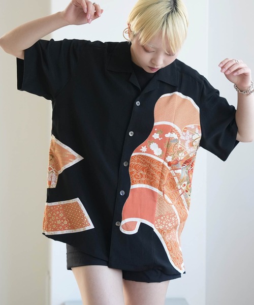 utatane(ウタタネ)の「着物リメイク maison utatane シャツ/ブラウス 黒の金朱波(シャツ/ブラウス・レディース・ブラック・M)」の1枚目の写真