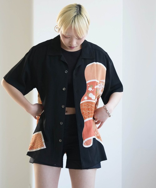 utatane(ウタタネ)の「着物リメイク maison utatane シャツ/ブラウス 黒の金朱波(シャツ/ブラウス・レディース・ブラック・M)」の10枚目の写真