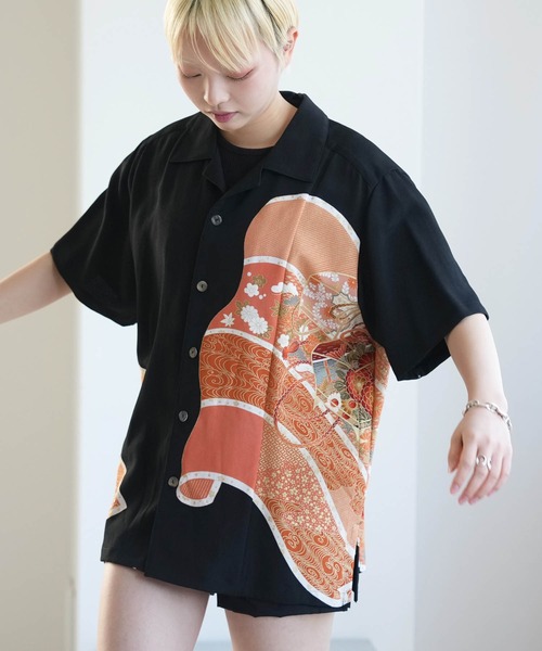 utatane(ウタタネ)の「着物リメイク maison utatane シャツ/ブラウス 黒の金朱波(シャツ/ブラウス・レディース・ブラック・M)」の12枚目の写真