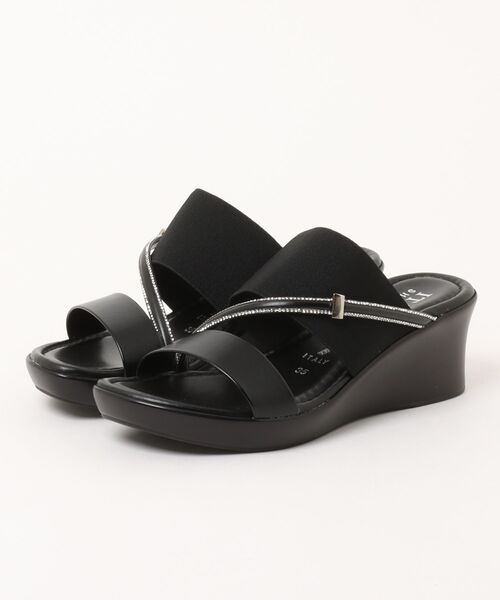 ITALIAN SHOEMAKERS(イタリアンシューメーカー)の「【ITALIAN SHOEMAKERS】クロスストラップウェッジサンダル(962303)(サンダル・レディース・ブラック・36/35/39/38/37)」の2枚目の写真