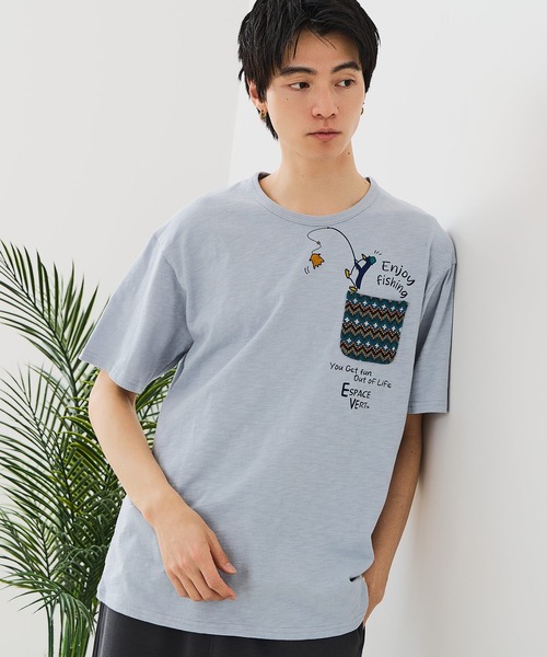 Blue Standard (ブルースタンダード)の「【BLUE STANDARD/ブルースタンダード】【涼しい スラブ天竺】 アニマルプリント ポケット付きTシャツ 綿100% 凹凸素材 ペンギン ゆるかわ 凹凸素材 部屋着 ワンマイル キャンプ(Tシャツ/カットソー・メンズ・その他/その他1/その他2/その他3/その他4・MEDIUM/LARGE/X-LARGE)」の3枚目の写真