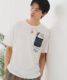 【BLUE STANDARD/ブルースタンダード】【涼しい スラブ天竺】 アニマルプリント ポケット付きTシャツ 綿100% 凹凸素材 ペンギン ゆるかわ 凹凸素材 部屋着 ワンマイル キャンプ