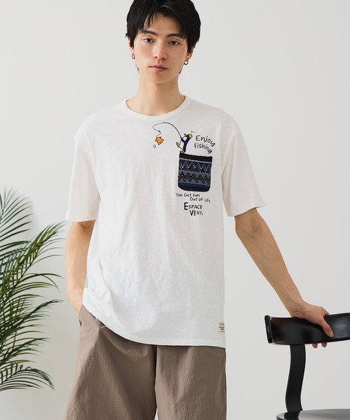 Blue Standard (ブルースタンダード)の「【BLUE STANDARD/ブルースタンダード】【涼しい スラブ天竺】 アニマルプリント ポケット付きTシャツ 綿100% 凹凸素材 ペンギン ゆるかわ 凹凸素材 部屋着 ワンマイル キャンプ(Tシャツ/カットソー・メンズ・その他/その他1/その他2/その他3/その他4・MEDIUM/LARGE/X-LARGE)」の13枚目の写真