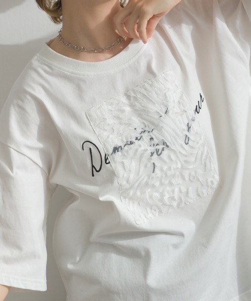 le colis(ルコリ)の「天竺 ジャガード パッチロゴ 刺繍 Tシャツ(Tシャツ/カットソー・レディース・オフホワイト/ブラック・FREE)」の7枚目の写真