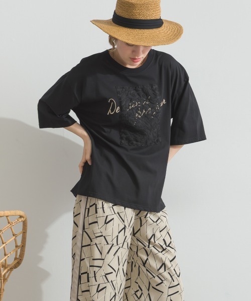 le colis(ルコリ)の「天竺 ジャガード パッチロゴ 刺繍 Tシャツ(Tシャツ/カットソー・レディース・オフホワイト/ブラック・FREE)」の15枚目の写真