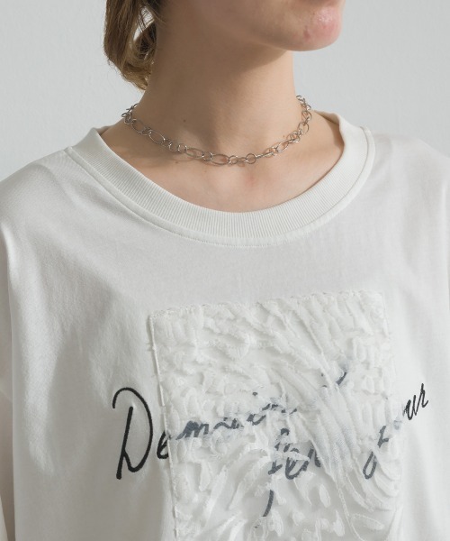 le colis(ルコリ)の「天竺 ジャガード パッチロゴ 刺繍 Tシャツ(Tシャツ/カットソー・レディース・オフホワイト/ブラック・FREE)」の18枚目の写真