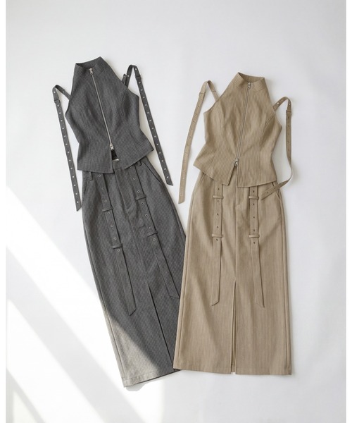 TAJEN:T(タジェント)の「【TAJEN:T】BELT DESIGN SLIT LONG SKIRT/ベルトデザインスリットロングスカート/セットアップ着用可能(スカート・レディース・ベージュ/グレー・2/1)」の16枚目の写真
