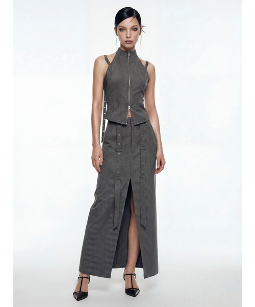 TAJEN:T(タジェント)の「【TAJEN:T】BELT DESIGN SLIT LONG SKIRT/ベルトデザインスリットロングスカート/セットアップ着用可能(スカート・レディース・ベージュ/グレー・2/1)」の14枚目の写真