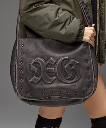 XG LOGO PATCH STUDDED FAUX LEATHER SHOULDER BAG