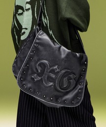 XG LOGO PATCH STUDDED FAUX LEATHER SHOULDER BAG
