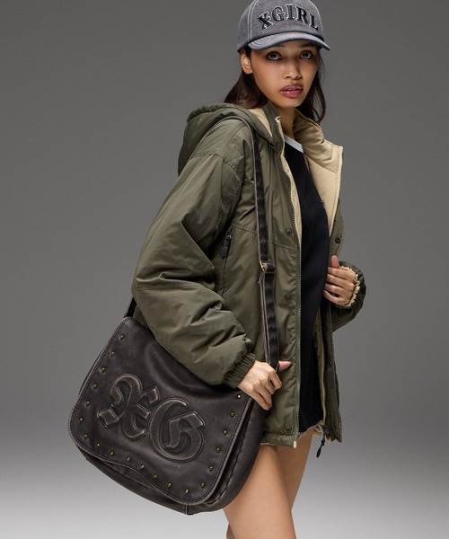 X-girl(エックスガール)の「XG LOGO PATCH STUDDED FAUX LEATHER SHOULDER BAG(ショルダーバッグ・レディース・ブラック/ブラウン・ONE SIZE)」の16枚目の写真