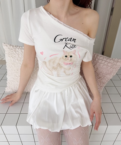 frunco(フランコ)の「キャットプリントTシャツ(Tシャツ/カットソー・レディース・ピンク/ホワイト/ブルー/グレー・FREE)」の5枚目の写真