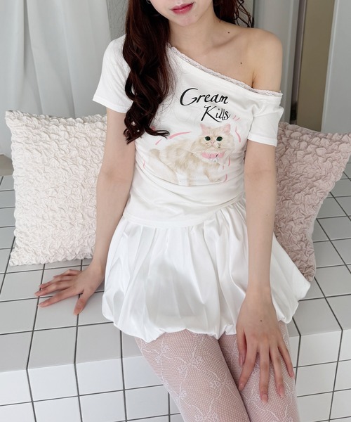 frunco(フランコ)の「キャットプリントTシャツ(Tシャツ/カットソー・レディース・ピンク/ホワイト/ブルー/グレー・FREE)」の6枚目の写真