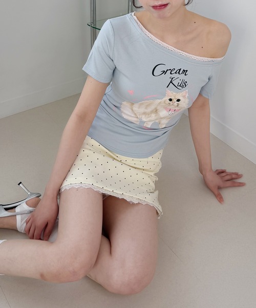 frunco(フランコ)の「キャットプリントTシャツ(Tシャツ/カットソー・レディース・ピンク/ホワイト/ブルー/グレー・FREE)」の9枚目の写真