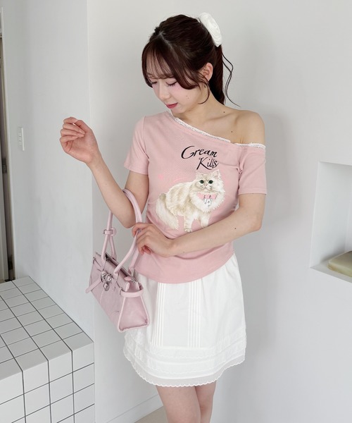 frunco(フランコ)の「キャットプリントTシャツ(Tシャツ/カットソー・レディース・ピンク/ホワイト/ブルー/グレー・FREE)」の10枚目の写真