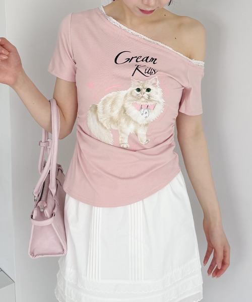 frunco(フランコ)の「キャットプリントTシャツ(Tシャツ/カットソー・レディース・ピンク/ホワイト/ブルー/グレー・FREE)」の11枚目の写真