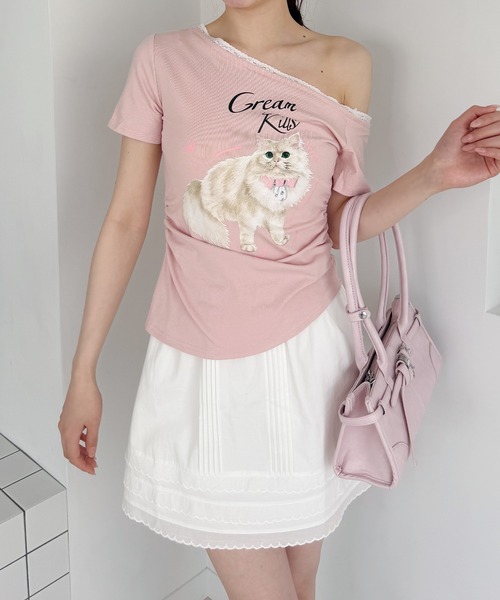 frunco(フランコ)の「キャットプリントTシャツ(Tシャツ/カットソー・レディース・ピンク/ホワイト/ブルー/グレー・FREE)」の12枚目の写真