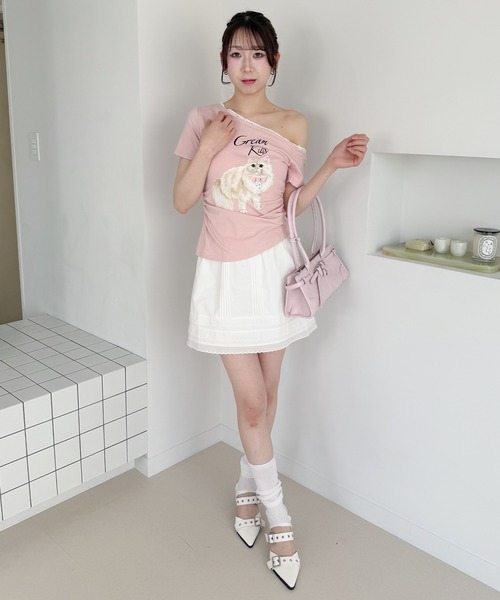 frunco(フランコ)の「キャットプリントTシャツ(Tシャツ/カットソー・レディース・ピンク/ホワイト/ブルー/グレー・FREE)」の14枚目の写真