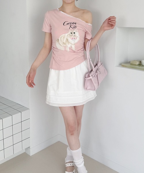 frunco(フランコ)の「キャットプリントTシャツ(Tシャツ/カットソー・レディース・ピンク/ホワイト/ブルー/グレー・FREE)」の15枚目の写真