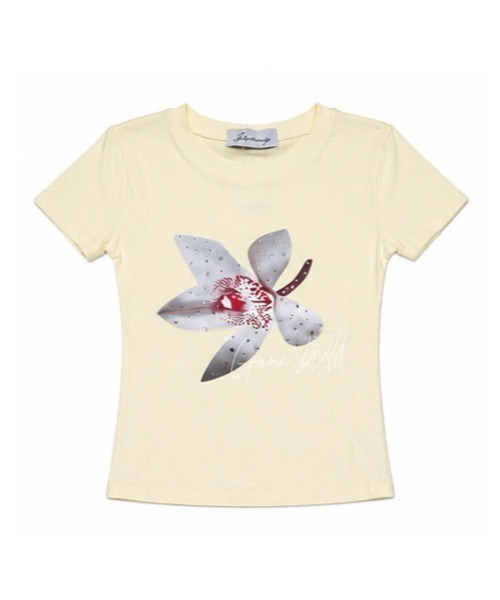 Never mind the XU(ネバーマインドザエックスユー)の「【Never mind the XU】flower rhinestone tee / 【ネバーマインド ザ エックスユー】フラワープリントラインストーンクロップド半袖Tシャツ(Tシャツ/カットソー・レディース・イエロー/ホワイト/ピンク・L)」の21枚目の写真