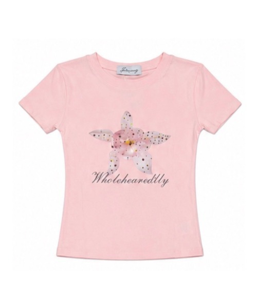 Never mind the XU(ネバーマインドザエックスユー)の「【Never mind the XU】flower rhinestone tee / 【ネバーマインド ザ エックスユー】フラワープリントラインストーンクロップド半袖Tシャツ(Tシャツ/カットソー・レディース・イエロー/ホワイト/ピンク・L)」の19枚目の写真