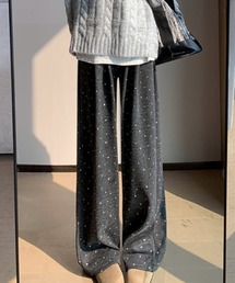リラックススウェットワイドパンツ 無地 ドット柄 ルームパンツ イージーパンツ
