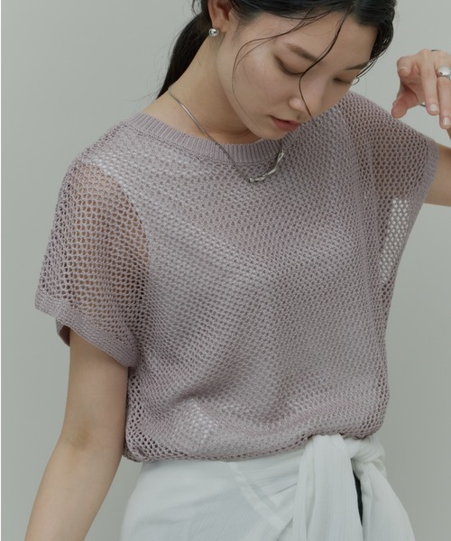 Plumel(プルメル)の「Sleeveless Mesh Knit Tops with Tank / スリーブレスメッシュニットwithタンク(ニット/セーター・レディース・モカ/ラベンダー/ブラック・MEDIUM)」の3枚目の写真