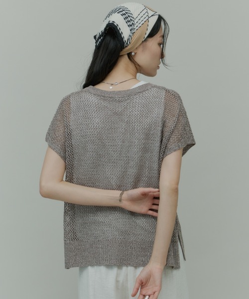 Plumel(プルメル)の「Sleeveless Mesh Knit Tops with Tank / スリーブレスメッシュニットwithタンク(ニット/セーター・レディース・モカ/ラベンダー/ブラック・MEDIUM)」の11枚目の写真