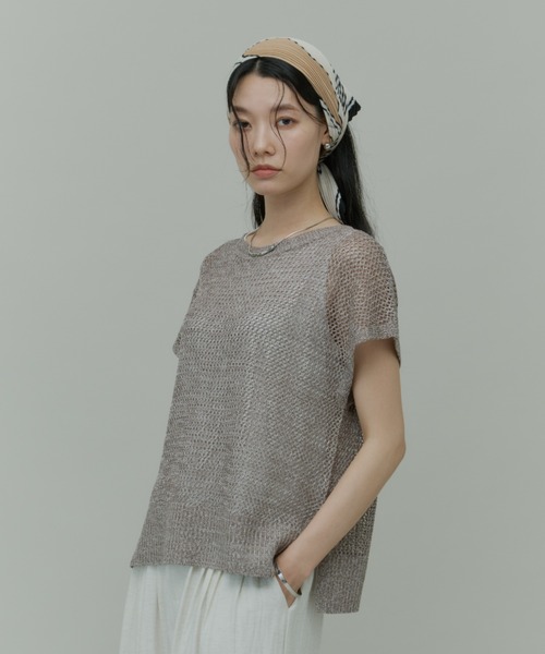 Plumel(プルメル)の「Sleeveless Mesh Knit Tops with Tank / スリーブレスメッシュニットwithタンク(ニット/セーター・レディース・モカ/ラベンダー/ブラック・MEDIUM)」の10枚目の写真