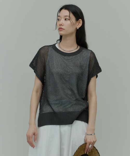 Plumel(プルメル)の「Sleeveless Mesh Knit Tops with Tank / スリーブレスメッシュニットwithタンク(ニット/セーター・レディース・モカ/ラベンダー/ブラック・MEDIUM)」の18枚目の写真