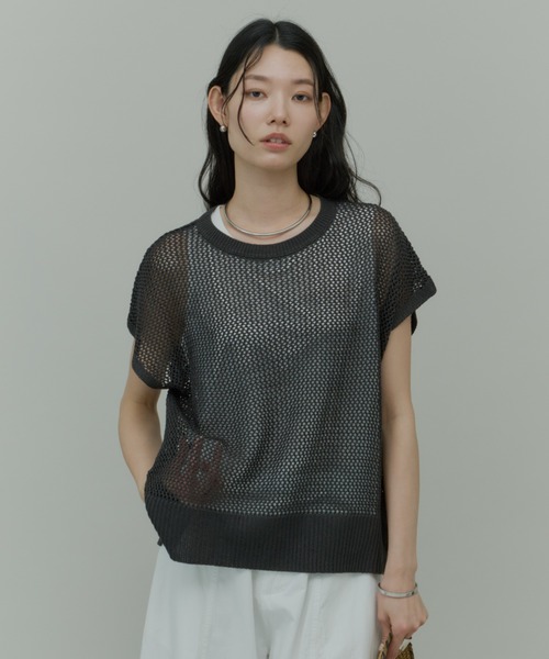Plumel(プルメル)の「Sleeveless Mesh Knit Tops with Tank / スリーブレスメッシュニットwithタンク(ニット/セーター・レディース・モカ/ラベンダー/ブラック・MEDIUM)」の17枚目の写真