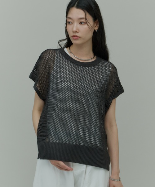 Plumel(プルメル)の「Sleeveless Mesh Knit Tops with Tank / スリーブレスメッシュニットwithタンク(ニット/セーター・レディース・モカ/ラベンダー/ブラック・MEDIUM)」の20枚目の写真