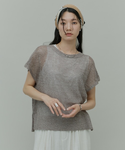 Plumel(プルメル)の「Sleeveless Mesh Knit Tops with Tank / スリーブレスメッシュニットwithタンク(ニット/セーター・レディース・モカ/ラベンダー/ブラック・MEDIUM)」の5枚目の写真