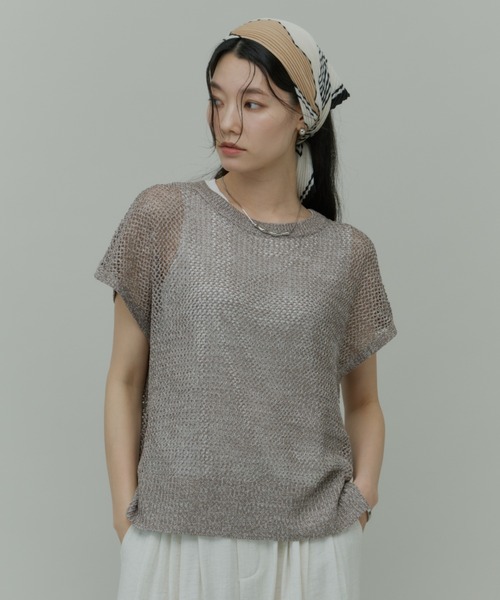 Plumel(プルメル)の「Sleeveless Mesh Knit Tops with Tank / スリーブレスメッシュニットwithタンク(ニット/セーター・レディース・モカ/ラベンダー/ブラック・MEDIUM)」の6枚目の写真