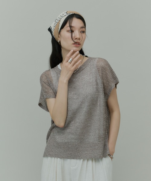 Plumel(プルメル)の「Sleeveless Mesh Knit Tops with Tank / スリーブレスメッシュニットwithタンク(ニット/セーター・レディース・モカ/ラベンダー/ブラック・MEDIUM)」の7枚目の写真