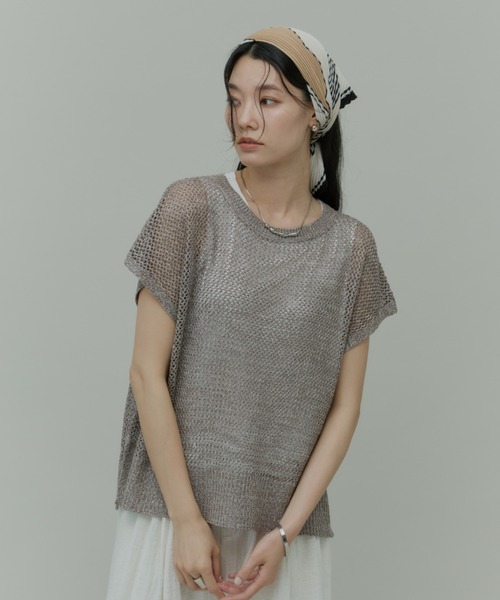Plumel(プルメル)の「Sleeveless Mesh Knit Tops with Tank / スリーブレスメッシュニットwithタンク(ニット/セーター・レディース・モカ/ラベンダー/ブラック・MEDIUM)」の9枚目の写真