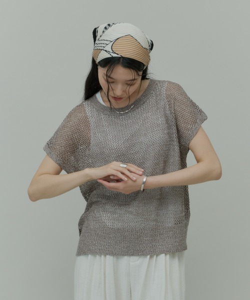Plumel(プルメル)の「Sleeveless Mesh Knit Tops with Tank / スリーブレスメッシュニットwithタンク(ニット/セーター・レディース・モカ/ラベンダー/ブラック・MEDIUM)」の8枚目の写真