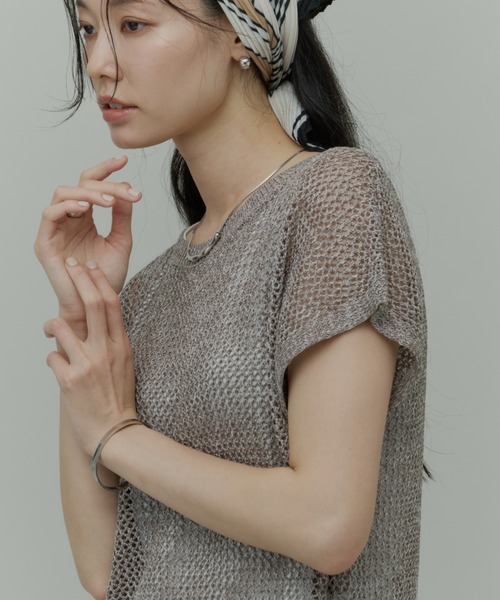 Plumel(プルメル)の「Sleeveless Mesh Knit Tops with Tank / スリーブレスメッシュニットwithタンク(ニット/セーター・レディース・モカ/ラベンダー/ブラック・MEDIUM)」の12枚目の写真