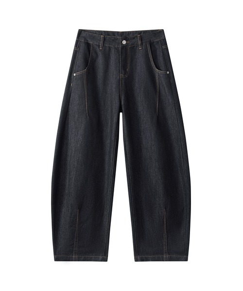 HOOK(フック)の「HOOK バレルレッグ ハイウエストデニム(デニムパンツ・メンズ・インディゴブルー/ブラック・XL/L/M)」の3枚目の写真