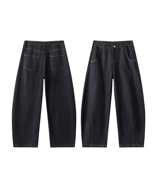 HOOK(フック)の「HOOK バレルレッグ ハイウエストデニム(デニムパンツ・メンズ・インディゴブルー/ブラック・XL/L/M)」の7枚目の写真