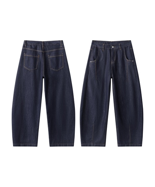 HOOK(フック)の「HOOK バレルレッグ ハイウエストデニム(デニムパンツ・メンズ・インディゴブルー/ブラック・XL/L/M)」の8枚目の写真