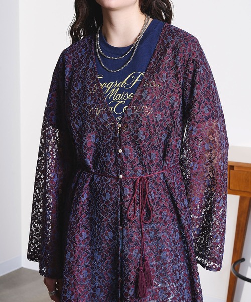 ROSE BUD（ローズバッド）の「(mag.by c)FRONT OPEN LACE DRESS（ワンピース・レディース・オフホワイト/バーガンディー・ONE SIZE）」の7枚目の写真