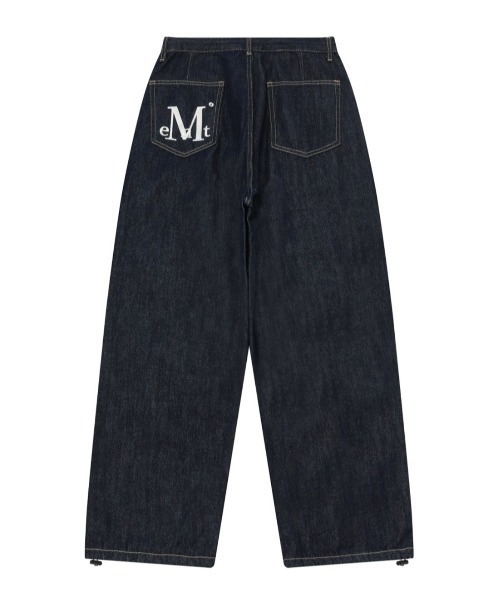 MUCENT(ムセント)の「A'GEM/9 × .kom 『MUCENT/ムセント』MAXXI BACK POCKET BIG LOGO DENIM/バックポケットビッグロゴデニムパンツ(デニムパンツ・レディース・ダークブルー/ブラック・FREE)」の2枚目の写真
