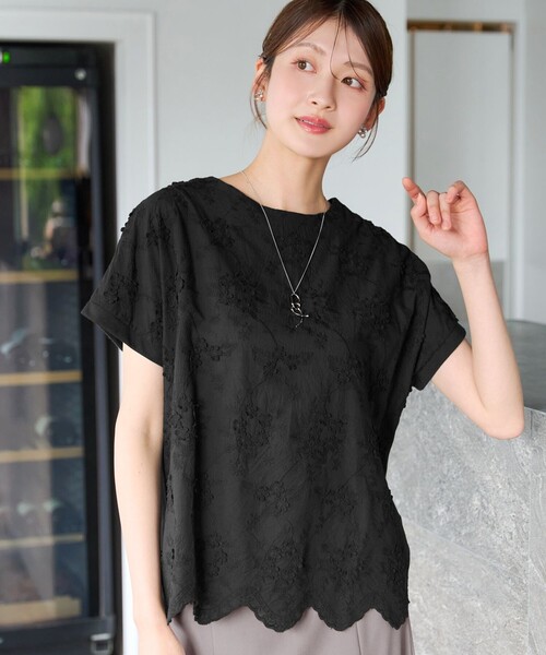 Tiaclasse(ティアクラッセ)の「スカラップレースコンビトップス(Tシャツ/カットソー・レディース・オフホワイト/グリーン/ブラック/パープル・L/M)」の8枚目の写真