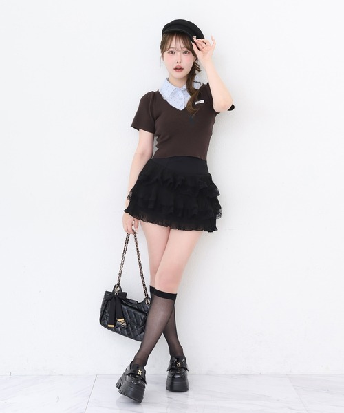 one after another NICE CLAUP(ワンアフターアナザーナイスクラップ)の「レース襟ドッキングニット(ニット/セーター・レディース・オフホワイト/ブラウン/ピンク/ブラック・FREE)」の16枚目の写真