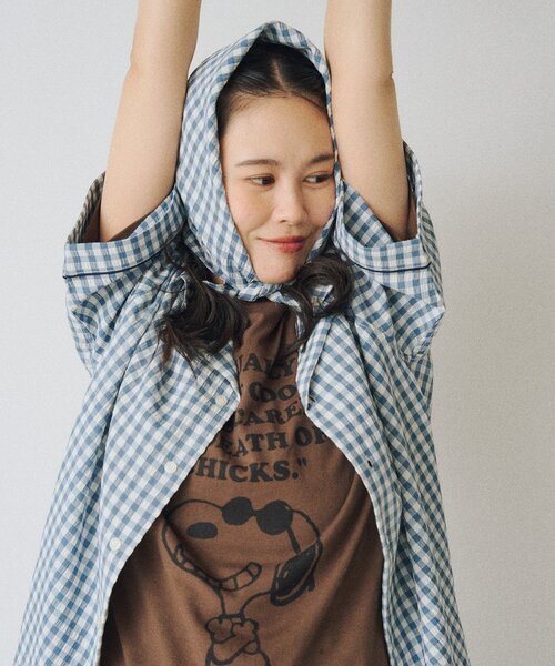 WHIMSIC（ウィムジック）の「【UNISEX】ギンガムチェックバンダナ付きスリーピングシャツ（シャツ/ブラウス・メンズ・ブラック/ブルー/キャメル・FREE）」の22枚目の写真
